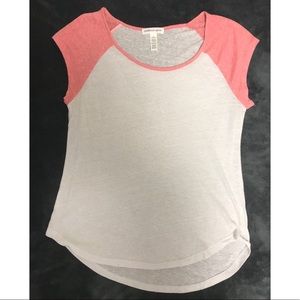 Pink and white baseball style T-shirt